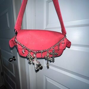 Pink Croc-Embossed Shoulder Bag with Cross Charms